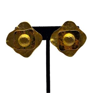 Vintage Matte Hammered Gold Plated Clip On Earrings